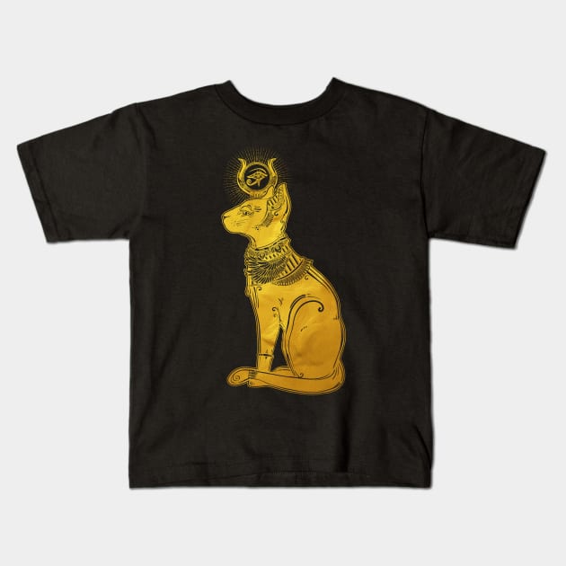 Bastet Golden (the cat goddess) Kids T-Shirt by DISOBEY